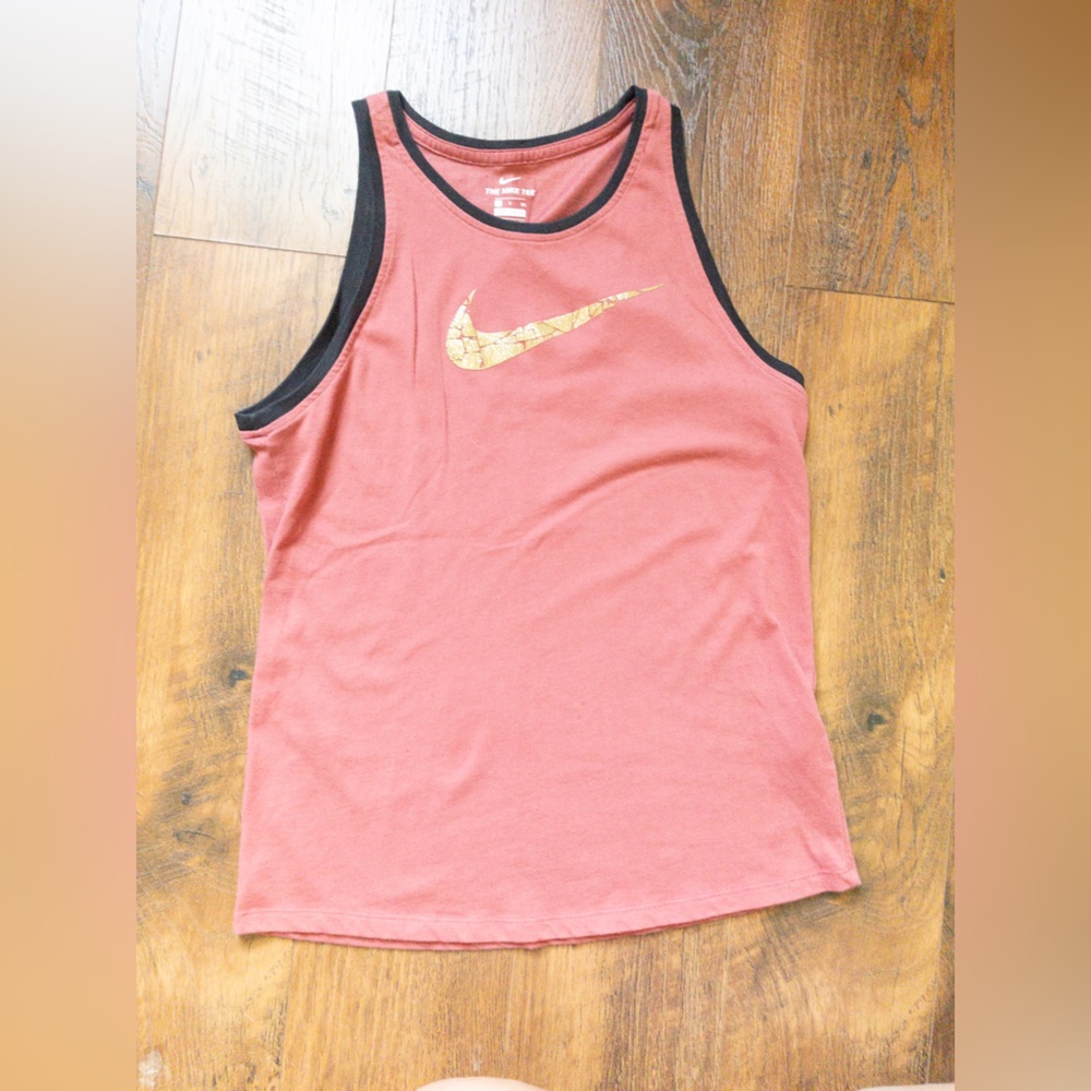 Nike pink tank top crackle swoosh cotton blend SZ S